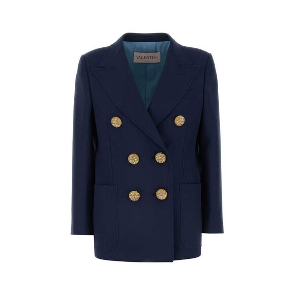 VALENTINO GARAVANI Jackets & Blazers - VALENTINO GARAVANI Valentino Double-Breasted Crystal Button Blazer Women BLUE